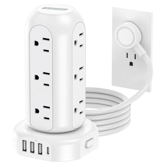 Power Strip Tower — 12 Outlets + 4 USB