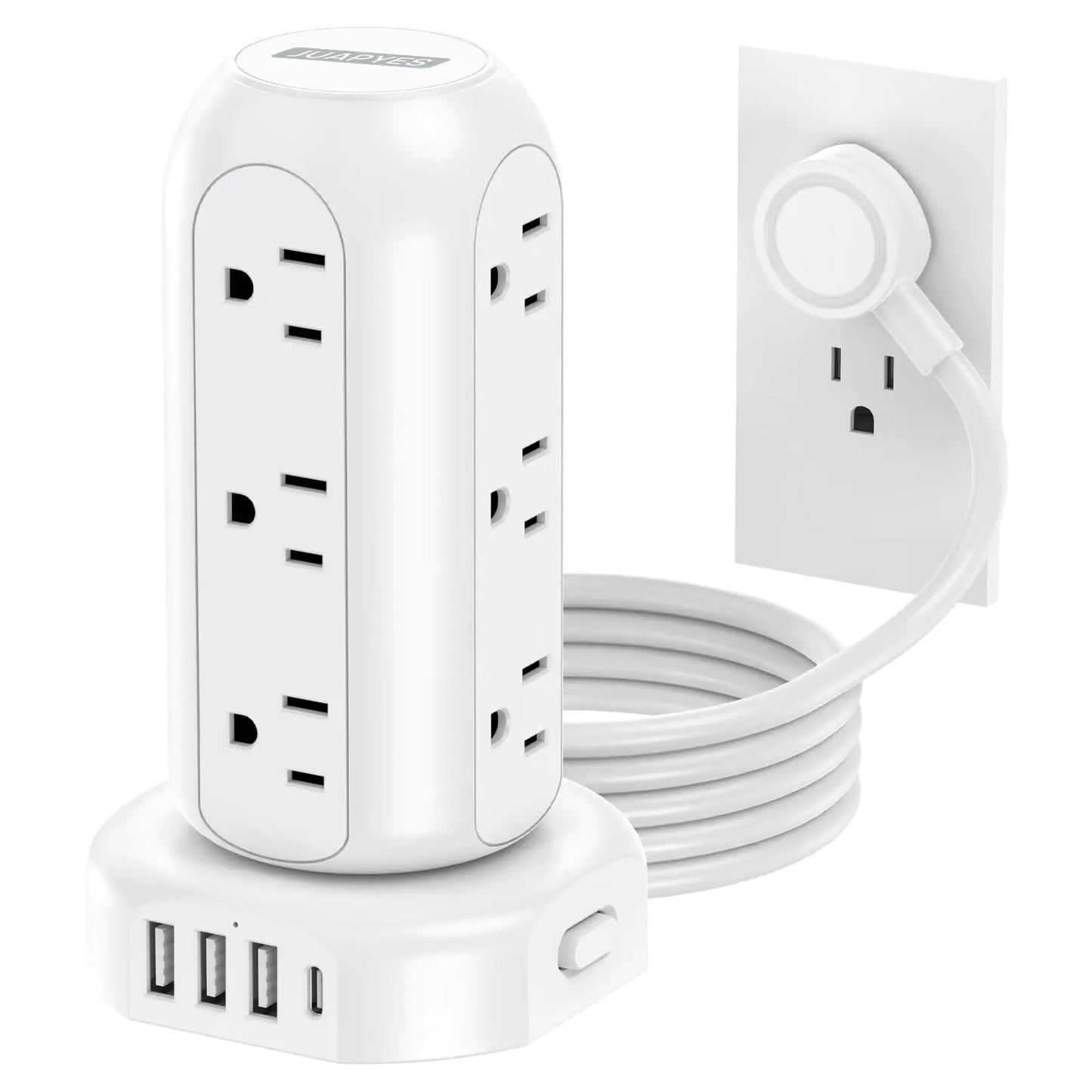 Power Strip Tower — 12 Outlets + 4 USB